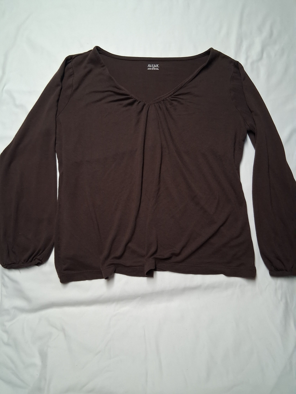 a.n.a Brown V-Neck Long-Sleeve Tee